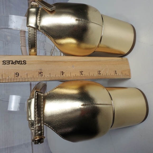 Justfab Noura Gold Tone Strappy Open Toe Block Shiny Heels Size 9.5 - Picture 7 of 8